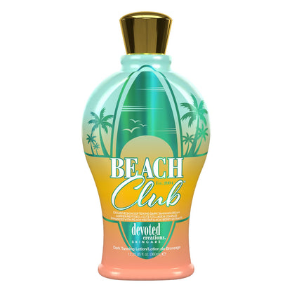 Devoted Creations Beach Club - Exclusive Skin Softening Copper Peptides + Elite Collagen Banking Complex with Peach Nectar & Acai Berry Extracts Indoor/Outdoor Dark Tanning Lotion