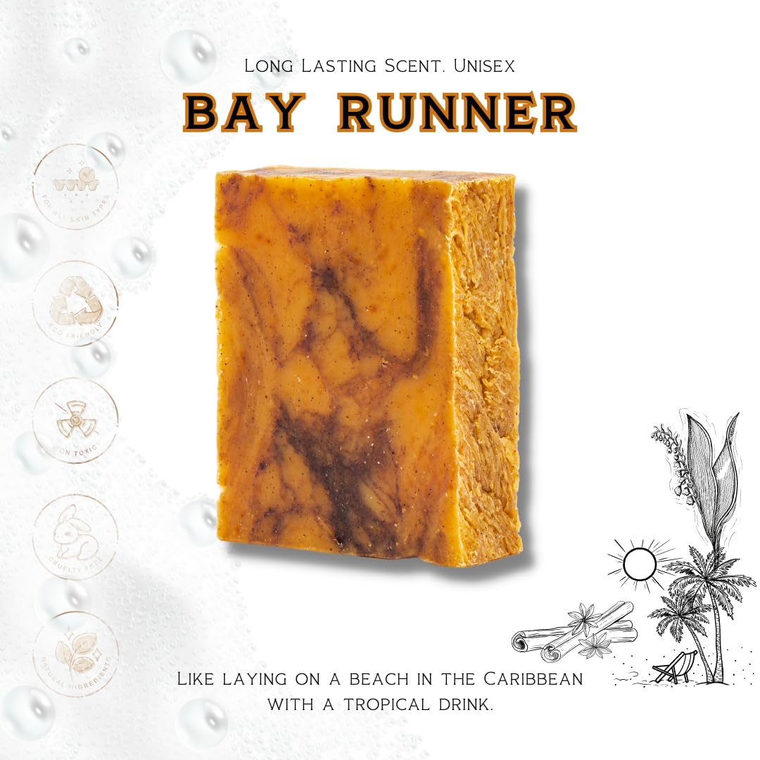 ILS Soap co - Bay Runner (Burnt Orange Peel, Cloves & Patchouli) All Natural Bar Soap for All Skin Types - Plant Based, Cold Process and Handmade in the USA (single bar)