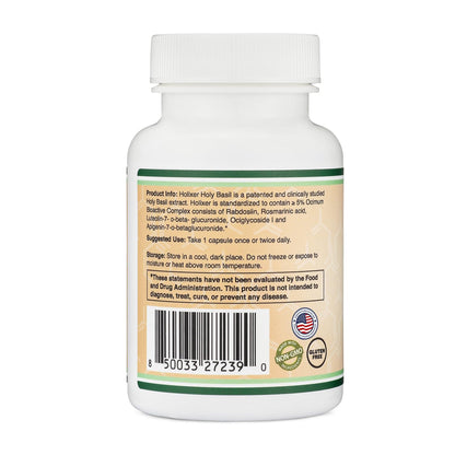 Tulsi Holy Basil Capsules (Holixer Formula) - World's Only Clinically Studied Holy Basil Leaf Extract (Clinically Shown Results After 60 Days of Use) for Mood and Relaxation by Double Wood