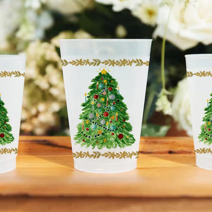 Marye-Kelley Christmas Tree Shatterproof 20 Oz Frosted Cups - Set of 6 Cups - BPA Free - Made in the USA Dishwasher Safe