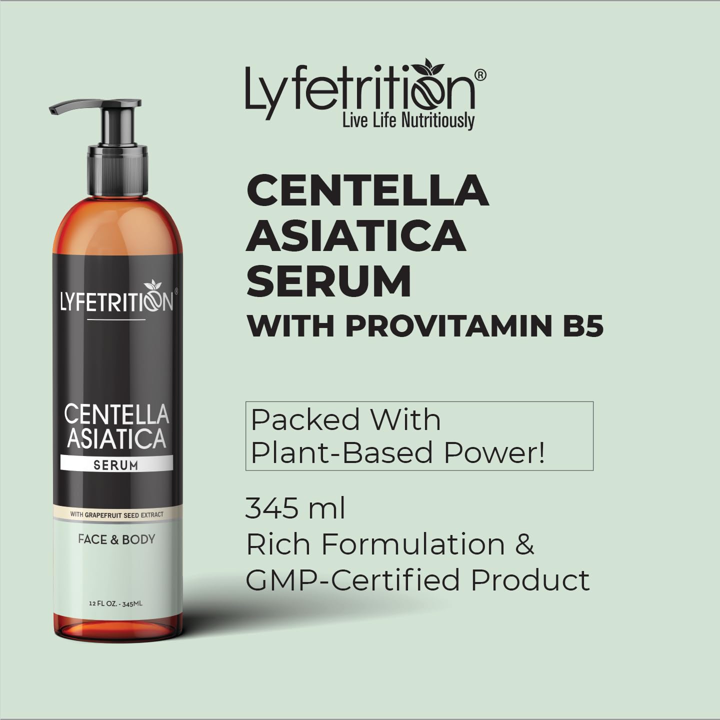Lyfetrition Centella Asiatica Cica Serum - 12 Fl Oz Large Bottle - Anti-Aging Face Serum for Sensitive Skin Cream - Boosts Collagen Production Younger Skin