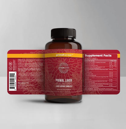 Primal Harvest Primal Liver Liver Supplement with, Alpha-Lipoic Acid, L-Cysteine HCL, L-Glutathione, Milk Thistle, and Spirulina, for Men and Women, 120 Capsules