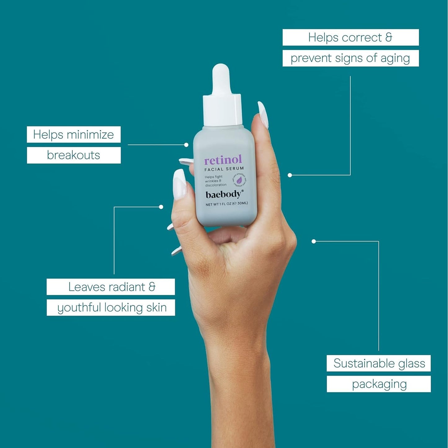 Baebody Made in USA Retinol Serum for Face - Anti Aging Serum for Fine Lines & Wrinkles - Retinol for Face with Jojoba Oil & Green Tea (1 fl oz/30 ml)