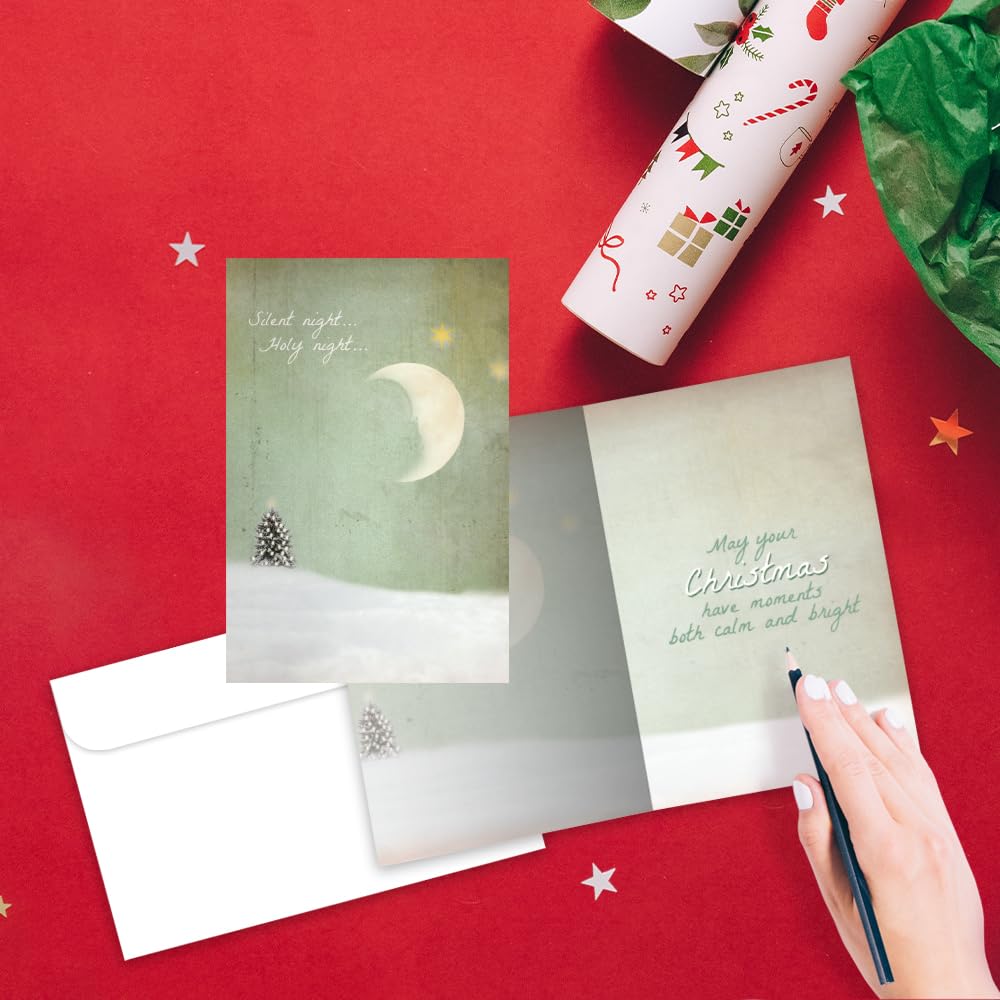 Tree-Free Greetings - Season's Greeting Card - Artful Designs - 12 Cards + White Envelopes - Made in USA - 100% Recycled Paper - 4 x 6 - Holy Night (FS93463)