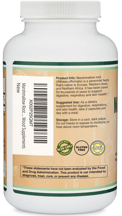Marshmallow Root Capsules (210 Count, 1,000mg per Serving) High in Mucilage to Support Respiratory, Skin and Gut Repair (Vegan Safe, Gluten Free) by Double Wood