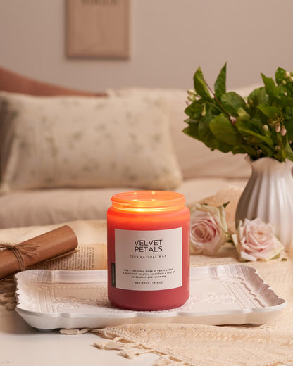 M&SENSE Velvet Petals Large Soy Candles for Home Scented, Organic Natural Soy Wax 19.4oz 110 Hour Long Lasting, Luxury Floral Scented Candle Gifts for Women