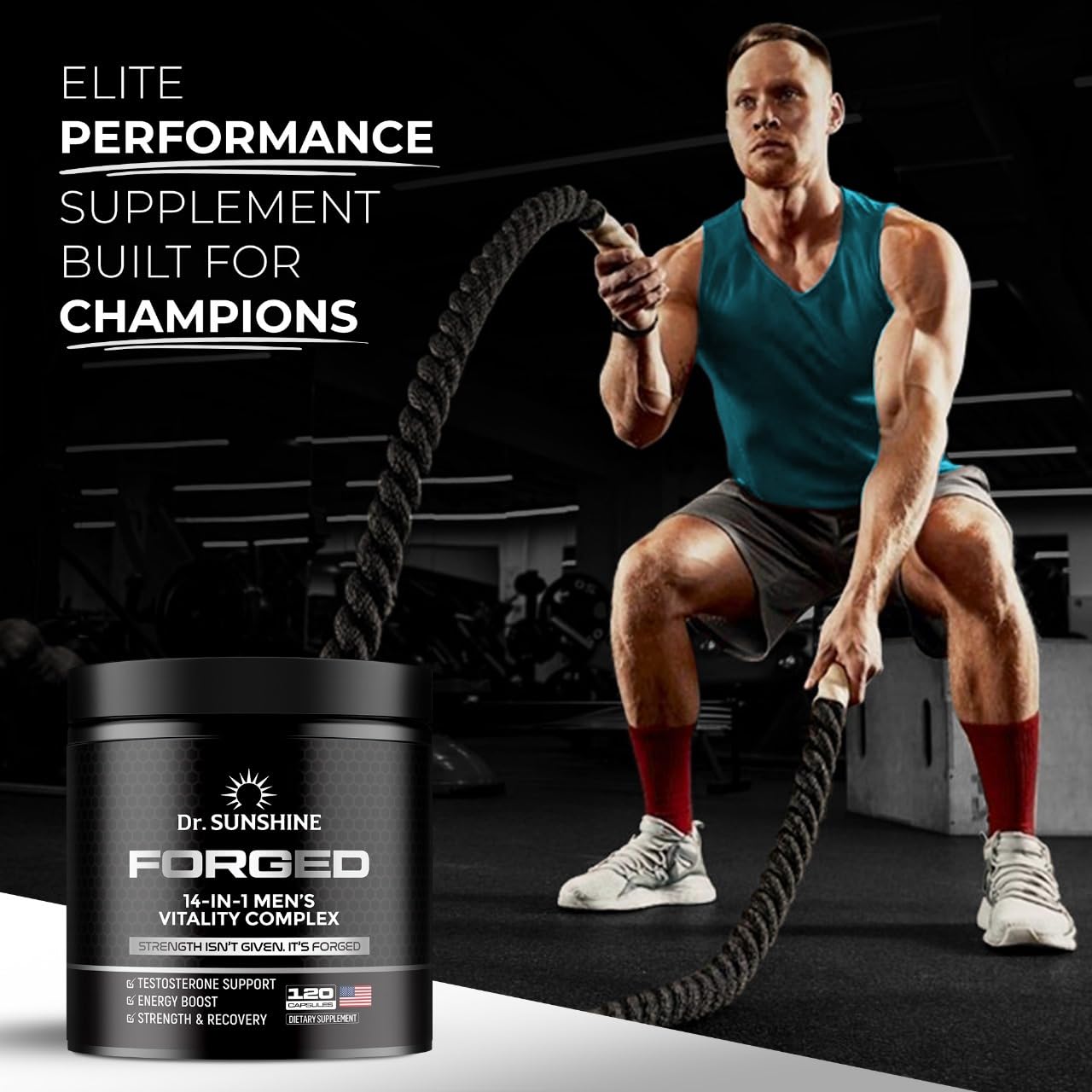 DR. SUNSHINE Forged 14 in 1 Shilajit for Men, Natural Energy, Men's Vitality Complex, Strength & Endurance Support with Fenugreek, Ashwagandha, Tongkat Ali, & More - 2 Month (120 Capsules)