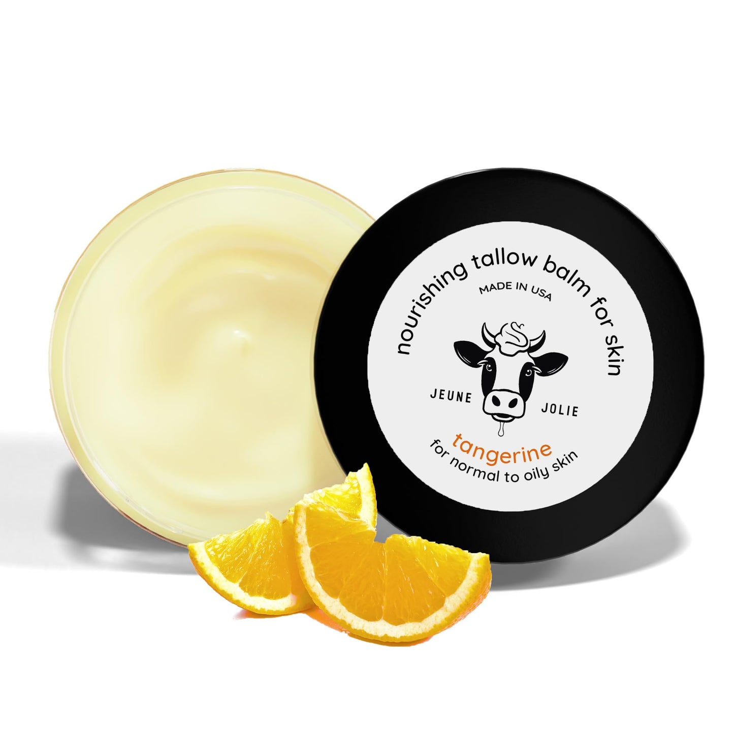 Jeune Jolie Whipped Milky Beef Tallow For Skin & Face | Made in USA | 100% Grass-Fed with All-Natural Organic Oils, Dewy Finish Beef Tallow Balm Moisturizer - For Normal to Oily Skin, Tangerine 2oz