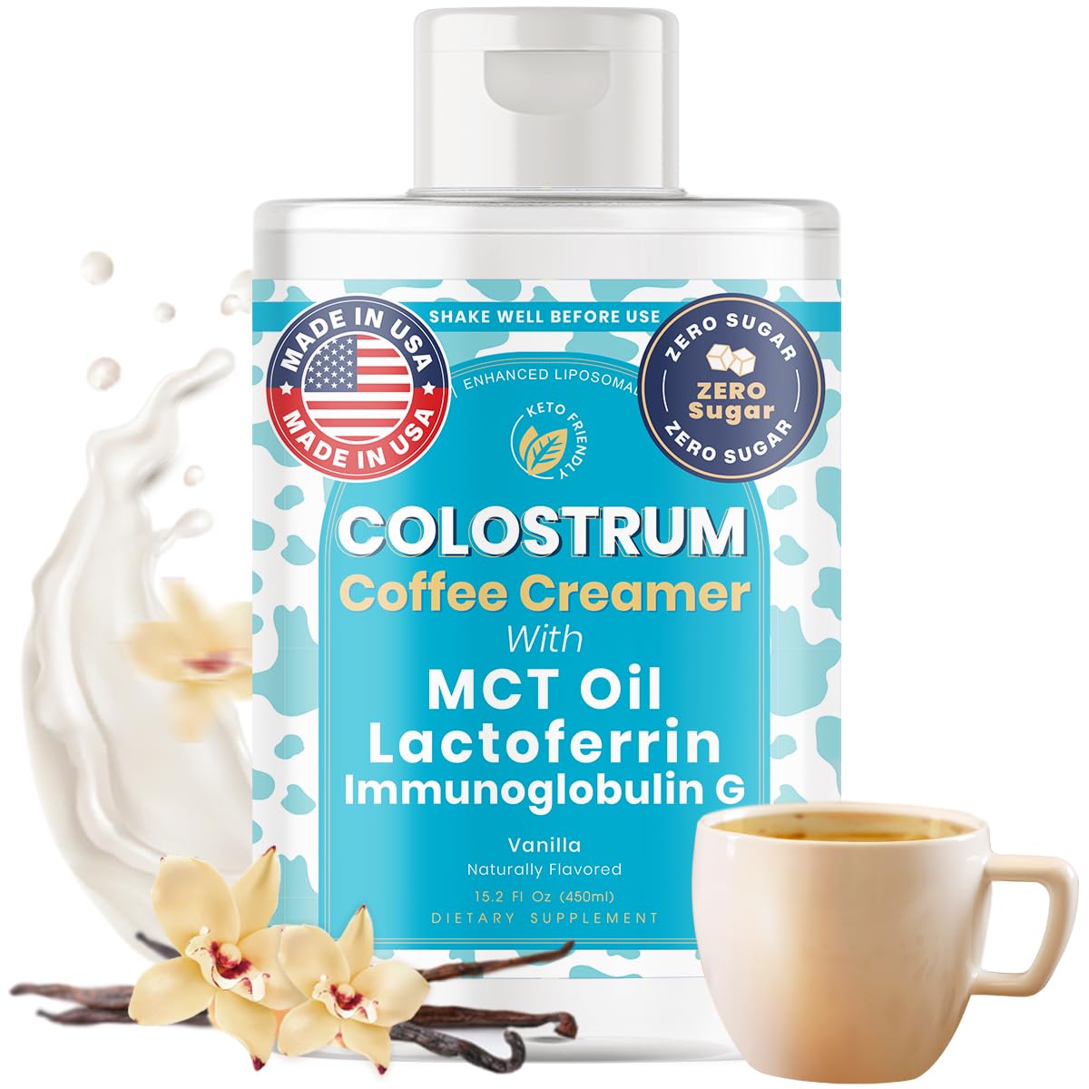 Bovine Colostrum with MCT Oil, Lactoferrin, IgG by Owl & Ox | Grass Fed, US Based | Skin Health, Gut Health and Immune Support | Sugar Free, Keto Friendly, Non GMO