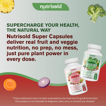 Nutrisold Fruits & Veggies Supplement – Packed with 30+ Whole Food Superfoods – Supports Energy, Immune & Digestion – 180 Capsules – Soy-Free, Non-GMO