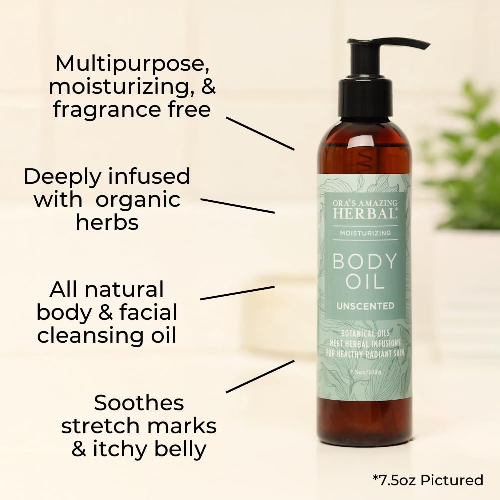 Unscented Body Oil Travel Size With Pump, Fragrance Free Massage Oil, Moisturizing Body Oils for Men and Women, Grapeseed Oil for Skin, Jojoba & Apricot with Calendula,