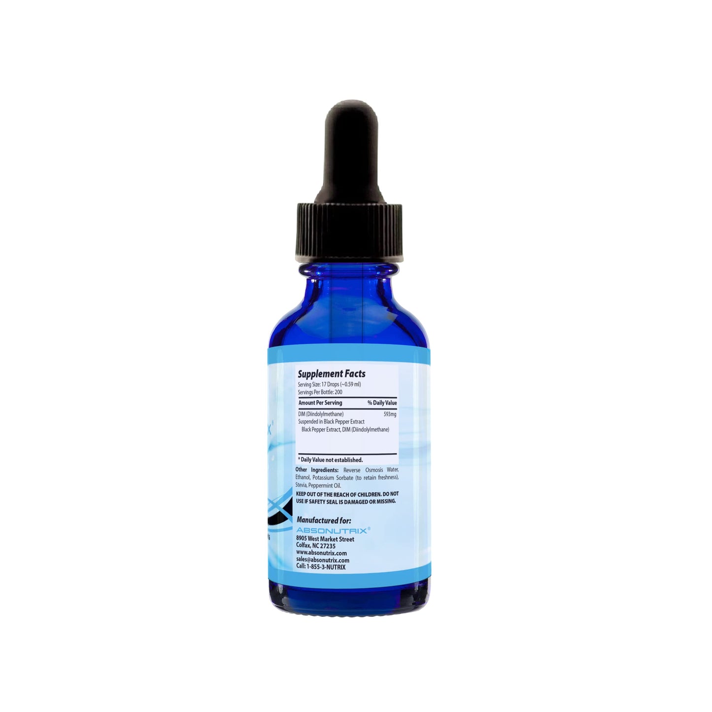 Absonutrix DIM (Diindolylmethane) Extract 593 mg, 4 Oz Bottle, 200 Potent Servings, Third-Party Tested Drops, Quick Absorption, Gluten-Free, Third-Party Tested, GMP-Certified, Non-GMO, Made in USA