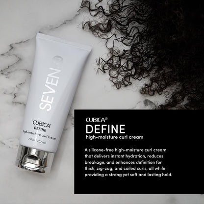 SEVEN Haircare CUBICA DEFINE High Moisture Curl Cream, Anti-Frizz Curl Defining Cream for Curly Hair, Moisturizing Hair Curling Cream for Enhancing Curls, Shea Butter + Argan Oil, Made in USA, 7oz
