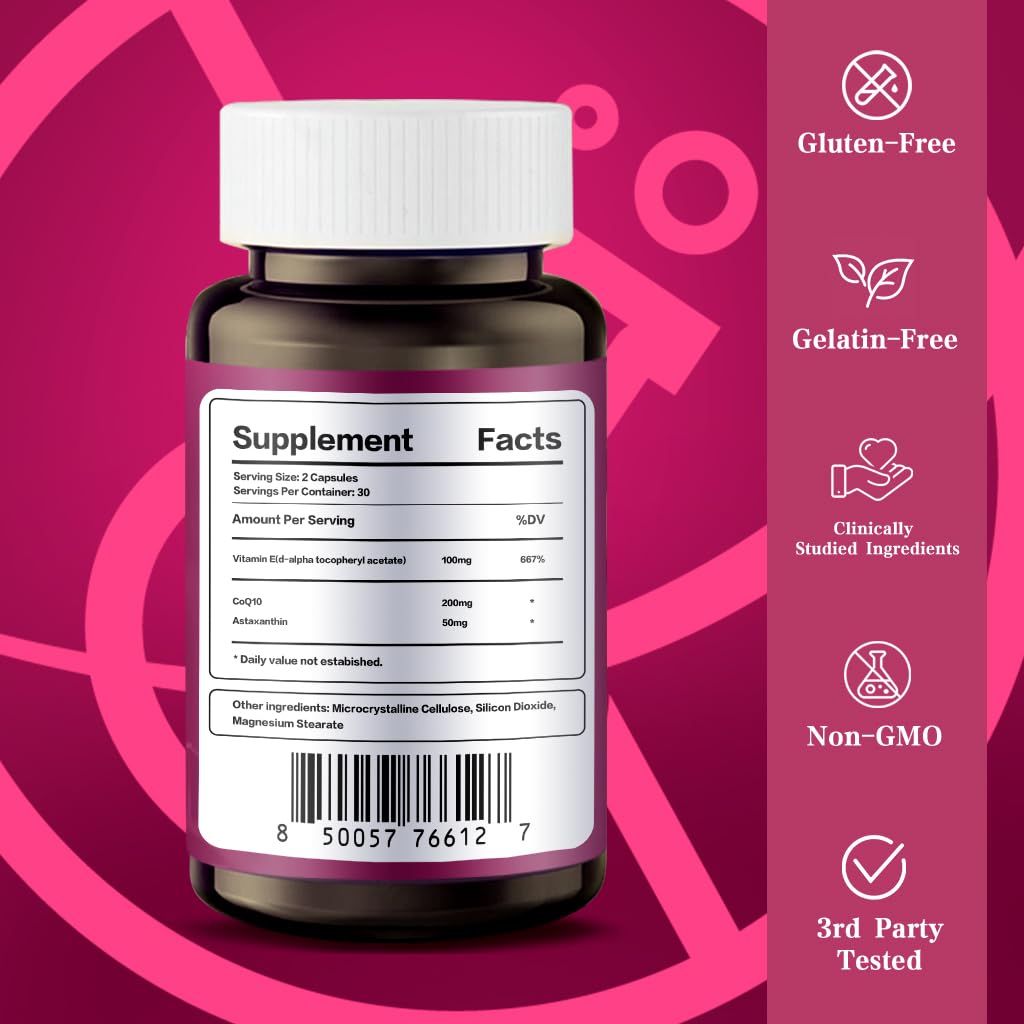 HOPE LIFE Coenzyme Q10 Supplements - 2X Better Absorption, Cellular Energy Support with Astaxanthin and Vitamin E, Antioxidant for Heart Health & Energy Production, 1 Month Supply, 60 Capsules