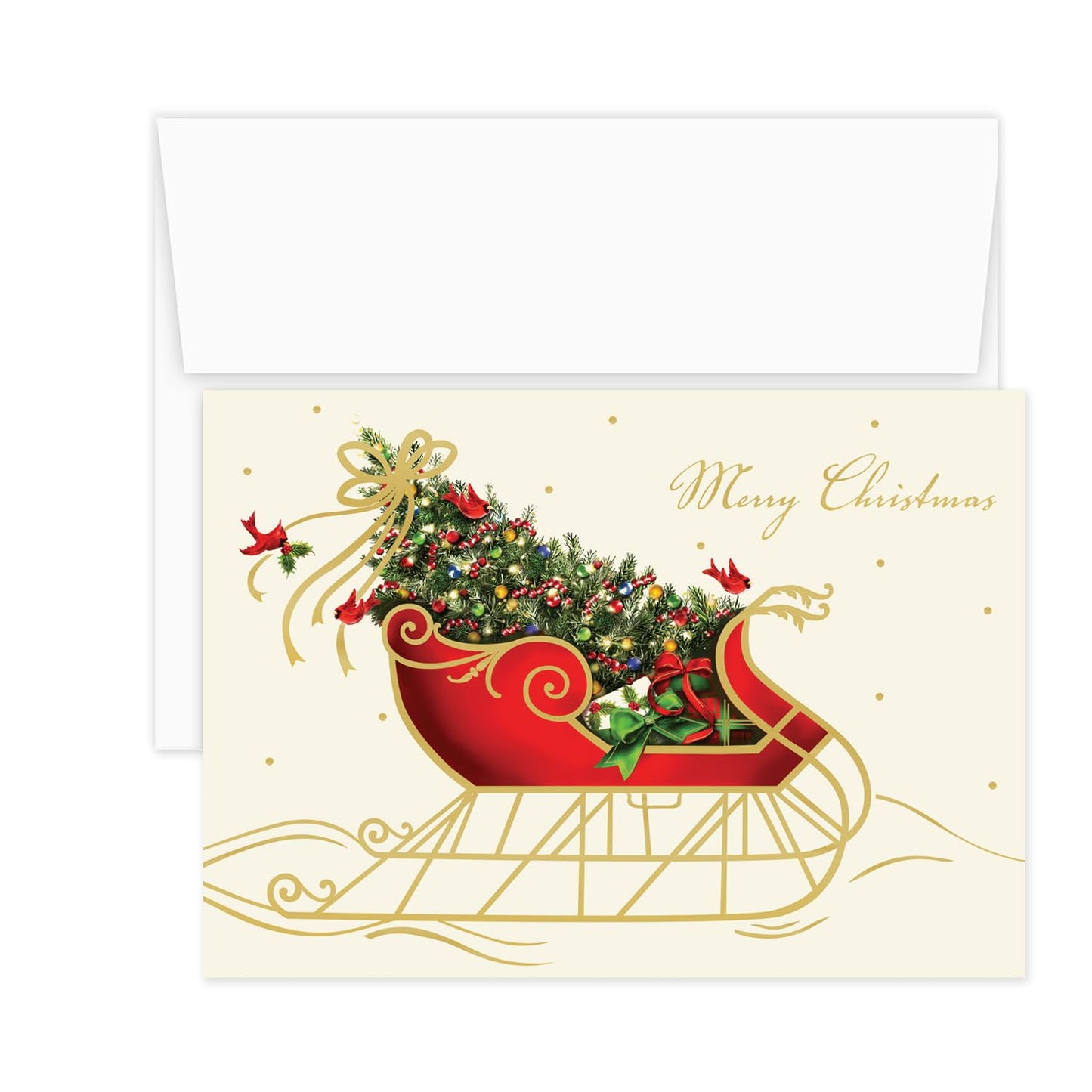 Canopy Street Masterpiece Holiday Sleigh Christmas Cards / 15 Traditional Holiday Cards With Coordinating White Envelopes Set / 5 5/8" x 7 7/8" Winter Greeting Cards With Inside Verse/Made In The USA