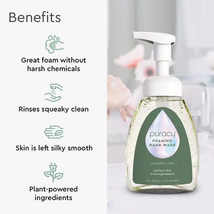 Puracy Foaming Hand Soap - Plant-Powered Natural Hand Soap As Seen on TikTok, Non-Toxic, Sulfate-Free Liquid Soap, Moisturizing Foam Handwash Liquid (Cucumber & Mint, 12 fl oz, 3-Pack)