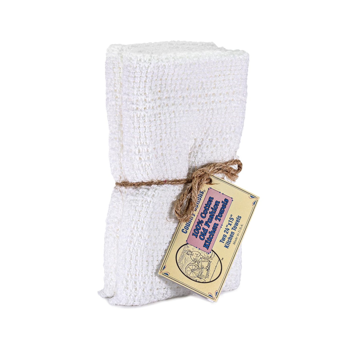 Country Cottons Old Fashion 100% Cotton Kitchen Towels - Set of 2-24"x15" (White)