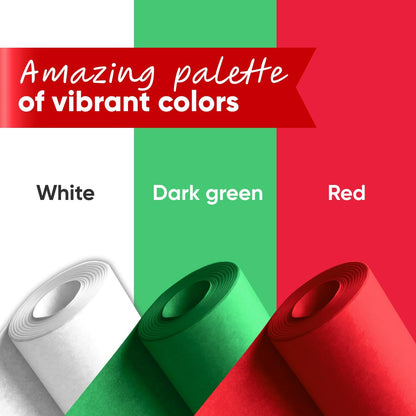 Paclord 12" x 1200" (100 ft) Red, Green, White Christmas Kraft Paper Set, 3 Rolls, 45 lbs - Made in USA Christmas Art Colored Paper, Gift Wrapping