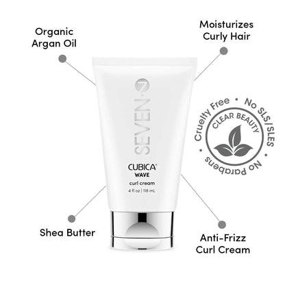 SEVEN Hair Care CUBICA Wave Curl Cream, Anti-Frizz Curl Defining Cream for Curly Hair, Moisturizing Hair Curling Cream for Enhancing Curls with Shea Butter + Argan Oil, Made in USA, 4 oz