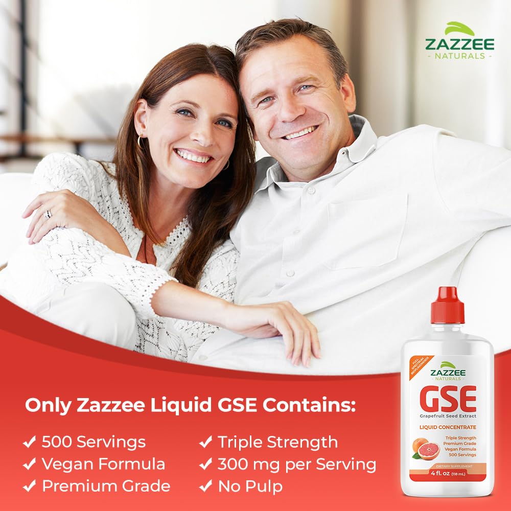 Zazzee GSE, 3X Triple Strength, 4 Ounces, 500 Servings, 300 mg per Serving, Premium Liquid Grapefruit Seed Extract Concentrate with Bioflavonoids, Vegan, Gluten Free, All-Natural, Made in The USA