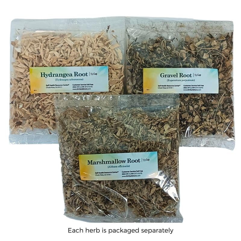 Dr. Clark Dietary Supplement - Kidney Cleanse Tea Bags Supports Kidney Function & Expulsion Kidney Stones - Hydrangea, Marshmallow Root & Gravel Root - 3 Bags per Pack