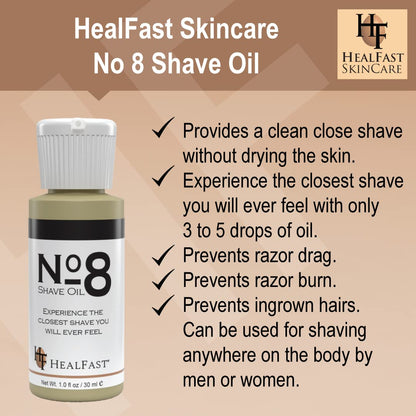 HealFast No 8 Shaving Oil 1 Oz – Premium Shave Oil for Men & Women – Blended with Pure Aromatic Essentials to Soften Hair & Cleanse the Pores – Prevents Razor Drag and Burn & Ingrowns