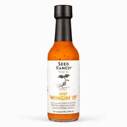 Seed Ranch Just Wingin' It Hot Sauce, 5 fl oz., Medium Heat, Datil and Savanna Peppers, Small-Batch Organic Gourmet Sauces, Vegan, Non-GMO, Gluten-Free, As Seen on Hot Ones S27