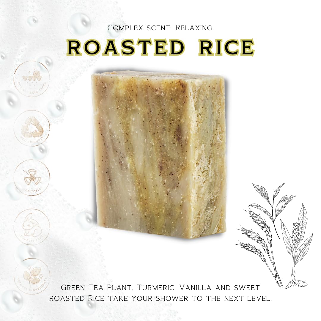 ILS Soap co - Roasted Rice Green Tea (Green Tea, Turmeric, Vanilla & Rice) All Natural Bar Soap for All Skin Types - Plant Based, Cold Process and Handmade in the USA (single bar)