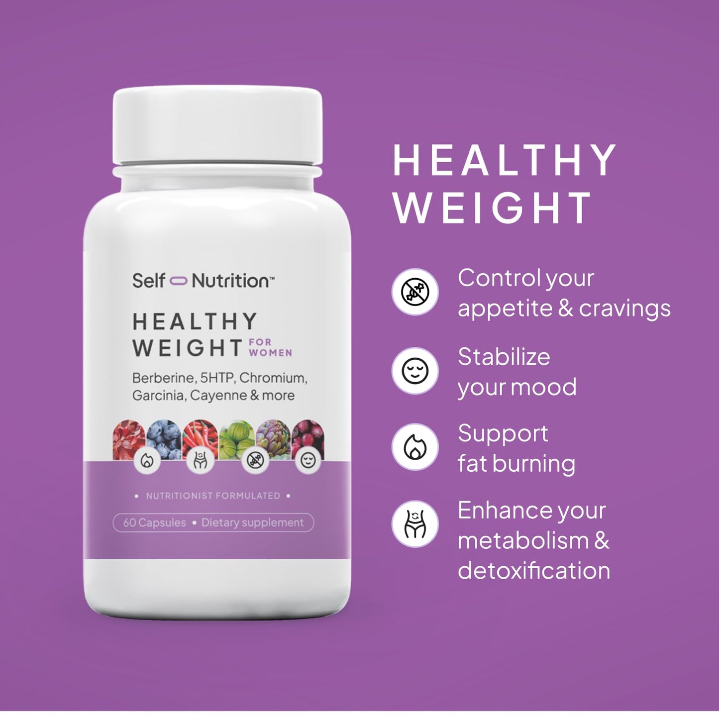 SELF NUTRITION Healthy Weight Loss Supplement for Women, Vegan, Appetite and Craving Control, Fat Burner, Metaboilism Booster, Weight Loss Supplement, Metabolism and Mood Booster - 60 Units