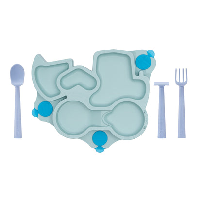 Constructive Eating Plate Made in USA | Constructive Baby | Kids Dinnerware Set, Teal Truck Plate | Divided Suction Plates for Toddlers – Made with Materials Tested for Safety