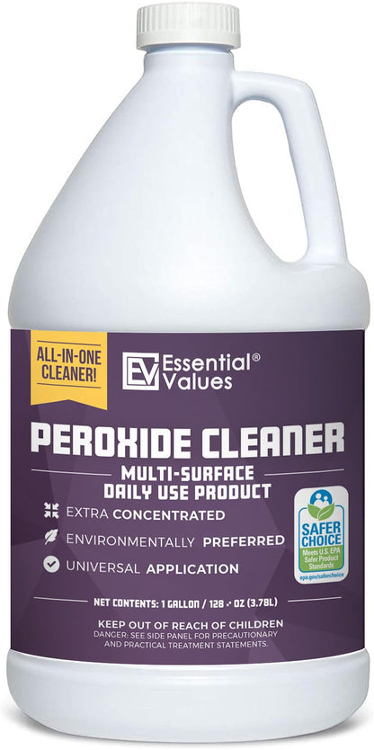 Essential Values Peroxide Cleaner 5%, Safer Choice Certified | Made in USA, Multi-Surface - Extra Concentrated - Ideal for Residential Commercial Retail Hospital Restaurants