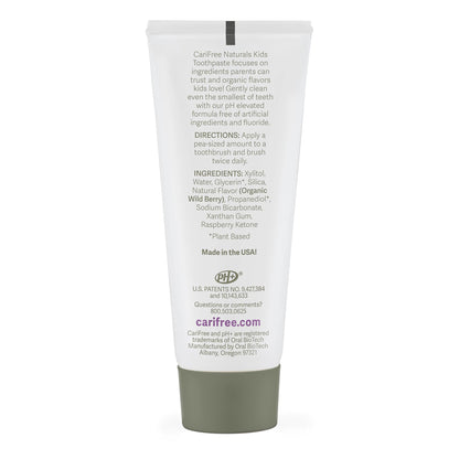 CariFree Naturals Kids Toothpaste | Fluoride-Free, 40% Xylitol, Organic Wild Berry Flavor, pH Elevated, Safe if Swallowed, Sugar-Free, 2.4 oz, Made in The USA