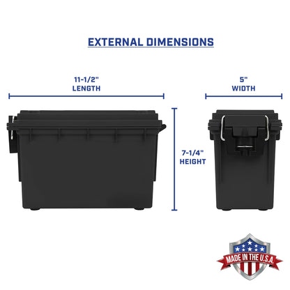 Sheffield 12629 Ammo Storage Box, Stackable .30 Cal Field Boxes, Water and Dust Resistant, Lockable Storage Box with Handle, Secures Hunting Gear, Supplies, and Bullets, Made in USA, Black, 1-Pack