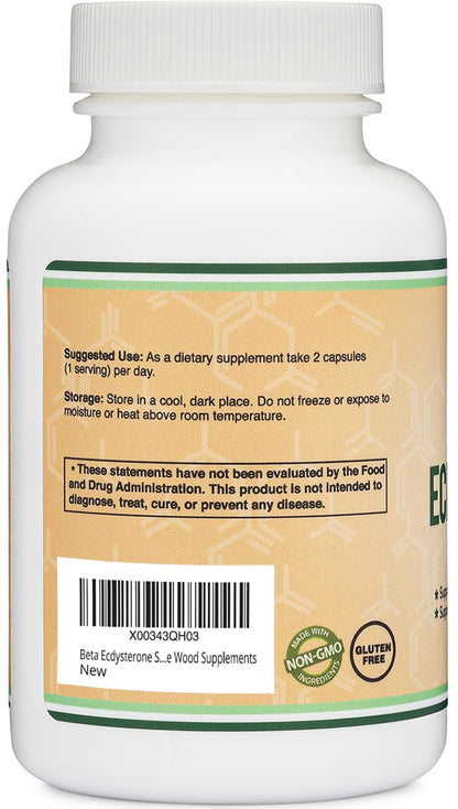 Beta Ecdysterone Supplement - 500mg Per Serving (120 Capsules, 60 Servings) Powerful Plant Anabolic to Support Men's Health (Non-GMO and Gluten Free) by Double Wood