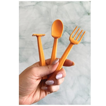 Constructive Eating Training Utensils - Made in USA - Hard Hat Orange - Construction