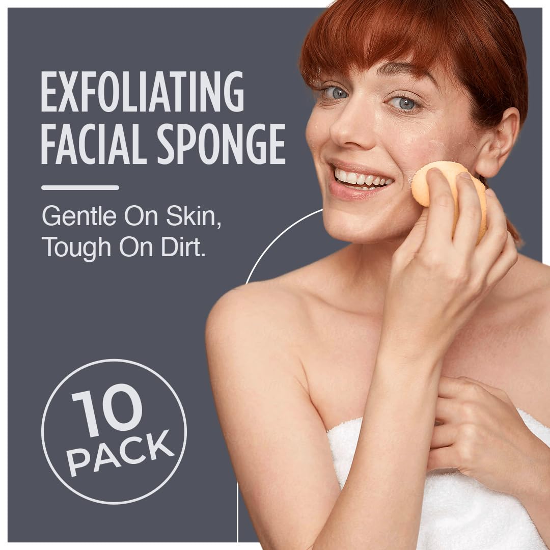 HartFelt [10 Pack] Gentle Exfoliating Facial Sponge for Face - Daily Cleansing Face Scrubber - Buf Dirt Away with Puf styled Reusable Face Pads for Removing Makeup, Dirt, and Dead Skin