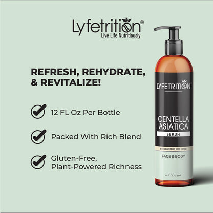 Lyfetrition Centella Asiatica Cica Serum - 12 Fl Oz Large Bottle - Anti-Aging Face Serum for Sensitive Skin Cream - Boosts Collagen Production Younger Skin