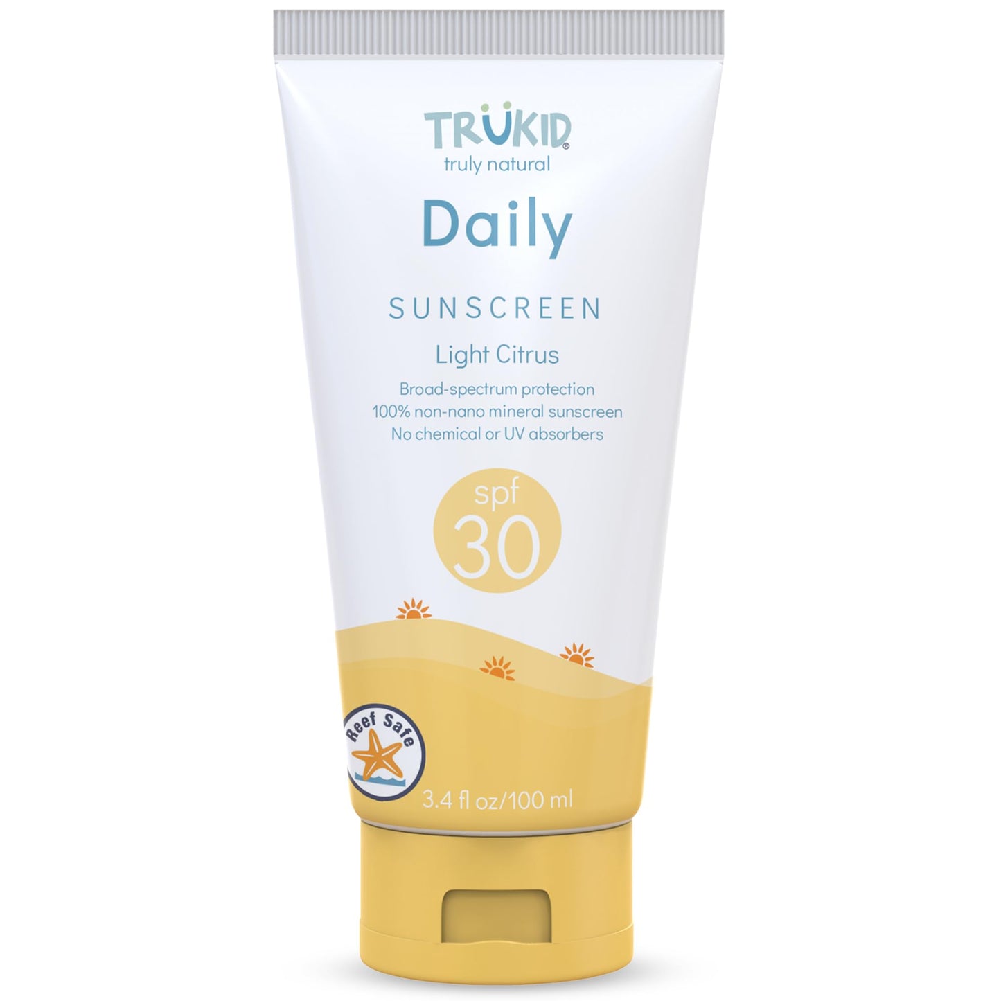 TruKid Daily Mineral Sunscreen SPF 30 - All Natural Kids & Baby Sunscreen for Face & Body, Non-Toxic Zinc Oxide Sunblock Protection for Sensitive Skin, Light Citrus, FSA Eligible, Travel Size 3.4oz