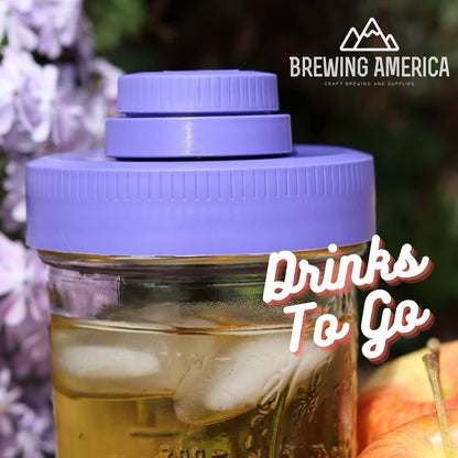 Brewing America Nesting Jar with Drinking Lid as Travel Cup, 1 Pint (16 oz) with Purple Pouring Lid on Wide Mouth Ball Nesting Mason Jar, To Go Drink Cup, 1-Pack