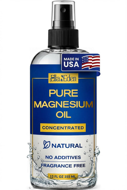 Ella & Eden Pure Magnesium Oil Spray - 12oz Topical Magnesium for Feet, Sleep, Muscle Relaxation, Leg Cramps - Natural, No Additives - Made in USA