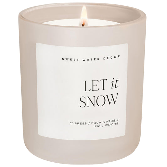 Sweet Water Decor Let It Snow Candle - Cypress, Eucalyptus, and Woods Scented Winter Candle for Home - 15oz Clear Jar, 70+ Hour Burn Time, Made in The USA - Woodsy Candles for Home