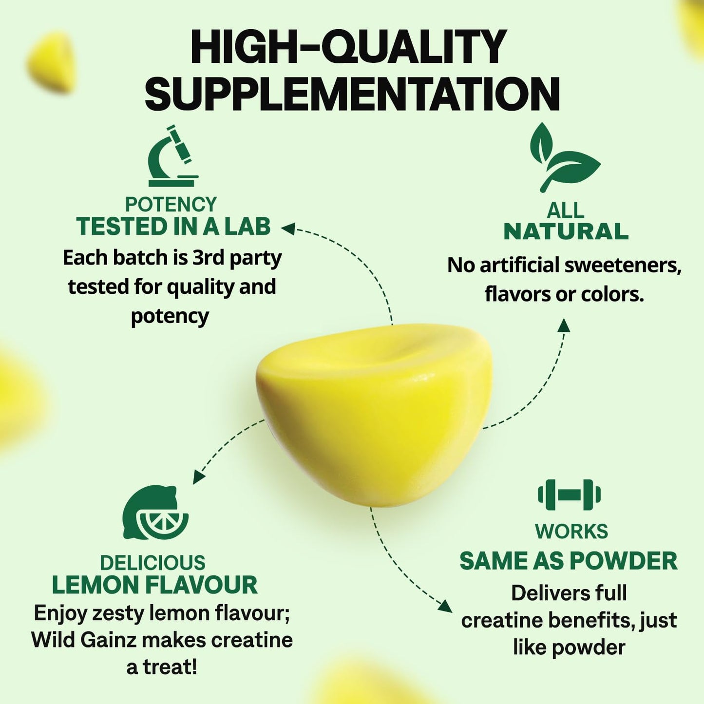 WILD GAINZ Creatine Monohydrate Gummies 5g - Made in USA - Pre Workout Creatine Chews for Women & Men, Vegan Creatine Gummy Candy, Chewable Nutritional Supplements, NSF Certified (Lemon, 150 Count)