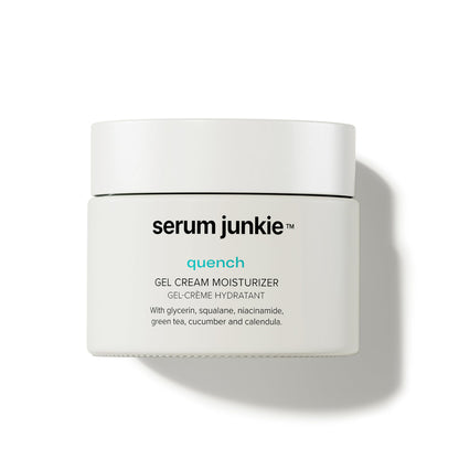 serum junkie QUENCH Lightweight Gel Cream Moisturizer with Glycerin, Niacinamide, Squalane, Green Tea, Cucumber, Calendula, Hydrating Barrier Support for Sensitive Skin, 1.7 fl oz