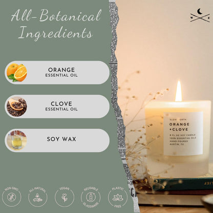 Slow North Orange + Clove Candle - Essential Oils and 100% Pure Soy Wax Candle in a Reusable Frosted Glass Jar - A Unique and Mindful Scented Candle Hand-Poured in The USA (8 oz)