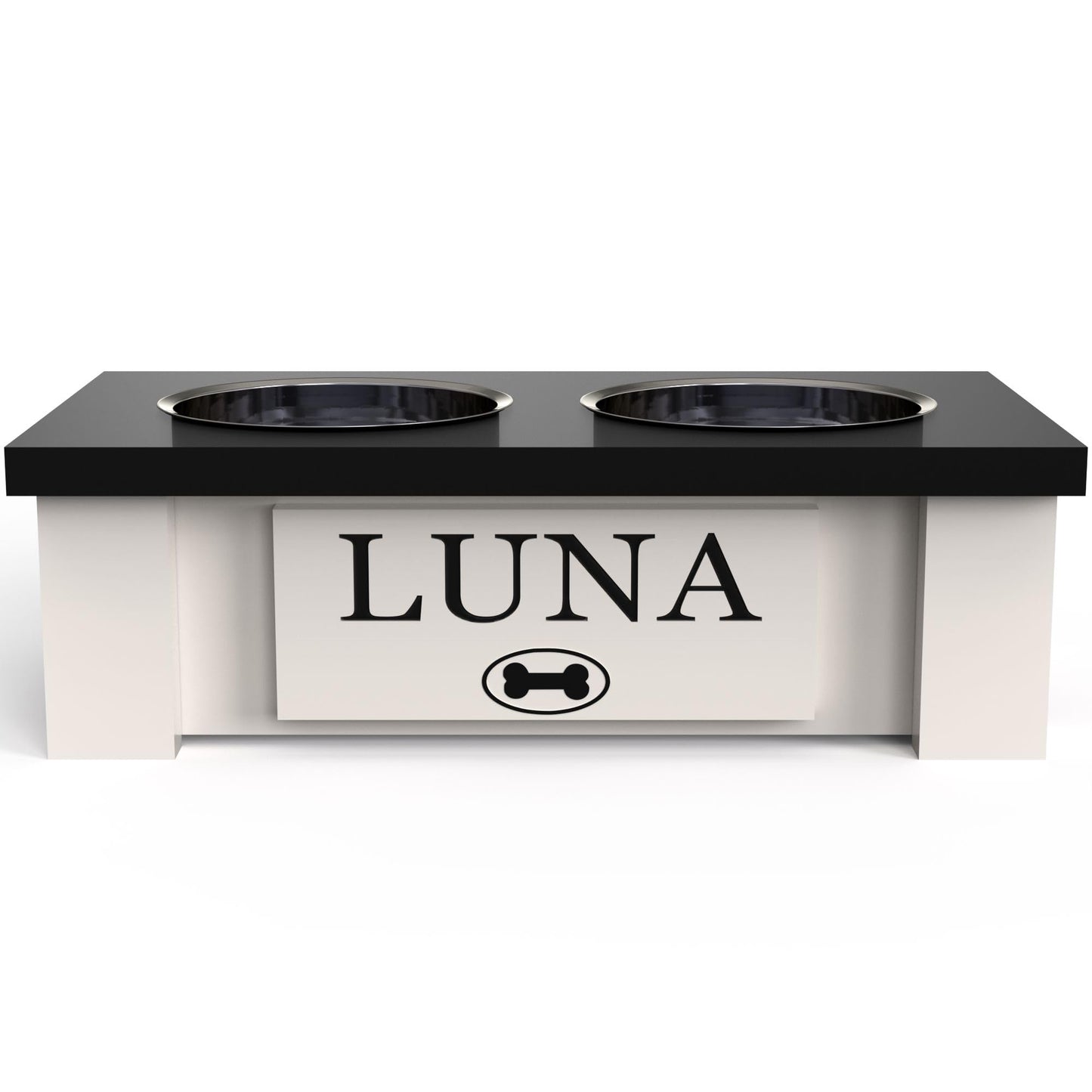 GTW Elevated Dog Bowl Stand for Very Small Dogs - Customized Feeding Station with Storage & Stainless Steel Food Bowls (X-Small, Black)