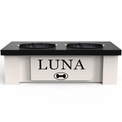 GTW Elevated Dog Bowl Stand for Very Small Dogs - Customized Feeding Station with Storage & Stainless Steel Food Bowls (X-Small, Black)