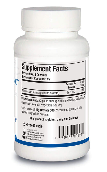 Biotics Research Mg Orotate 500mg™ Magnesium Orotate - 2 Capsules per Serving (1000mg) - Cardiovascular Support Heart Health, Overall Relaxation, Improves Sleep and Muscle Relaxation - 90 Caps