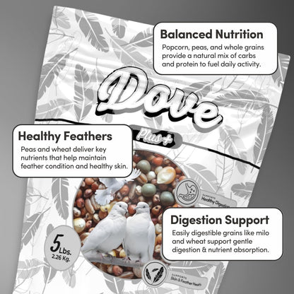 Mycelium Dove Plus Wild Bird Food (5 LB Bag) | Premium Bird Seed Mix for Doves, Pigeons & Ground-Feeding Birds | Supports Healthy Digestion | Organic, Non-GMO & Made in USA