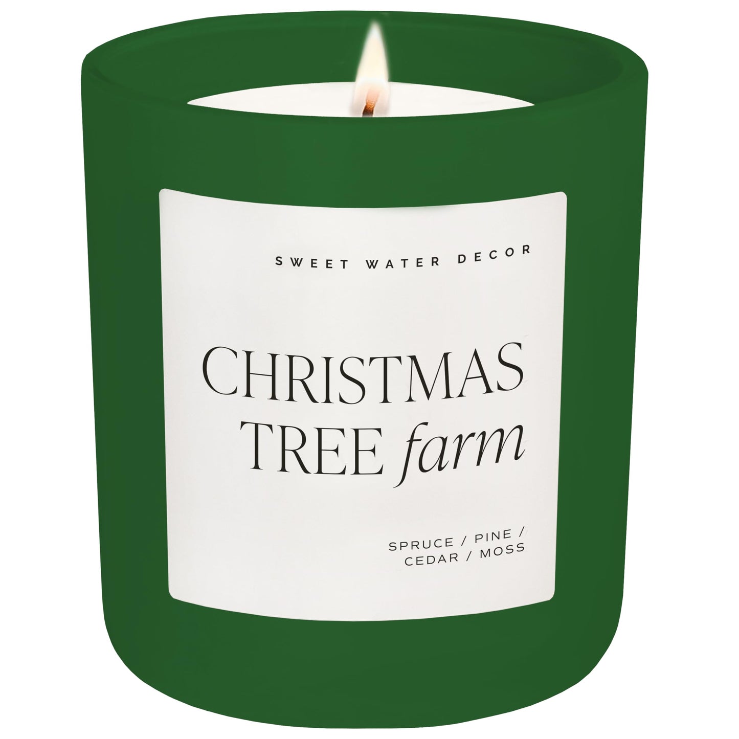 Sweet Water Decor Christmas Tree Farm Candle - Spruce, Cypress, Cedarwood, Pine Scented Candle - 15oz Green Jar, 70+ Hour Burn Time, Made in The USA - Soy Christmas Candles and Decor