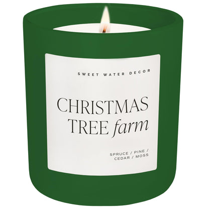 Sweet Water Decor Christmas Tree Farm Candle - Spruce, Cypress, Cedarwood, Pine Scented Candle - 15oz Green Jar, 70+ Hour Burn Time, Made in The USA - Soy Christmas Candles and Decor